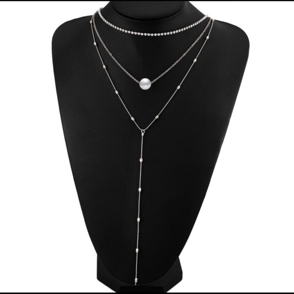 3 lather rhinestone pearl teardrop choker necklace - Picture 5 of 8